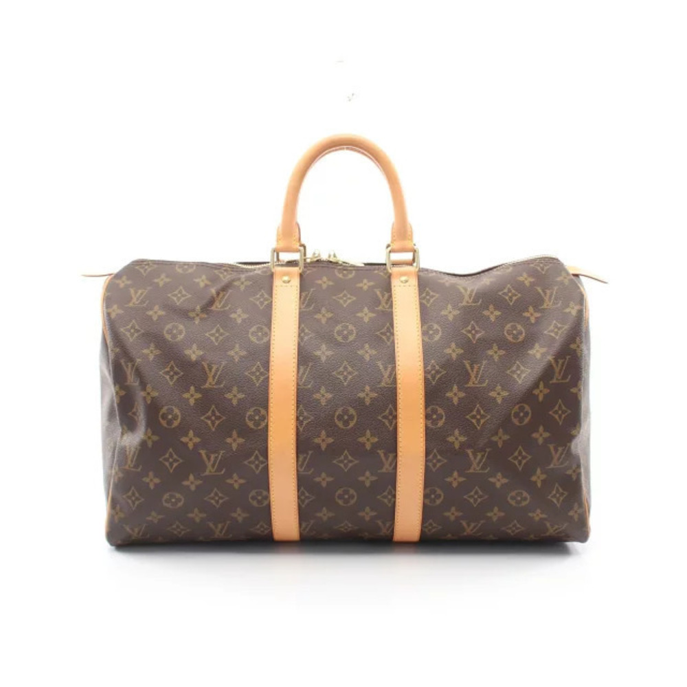 Louis Vuitton Keepall Monogram Canvas Leather Travel Bag Brown